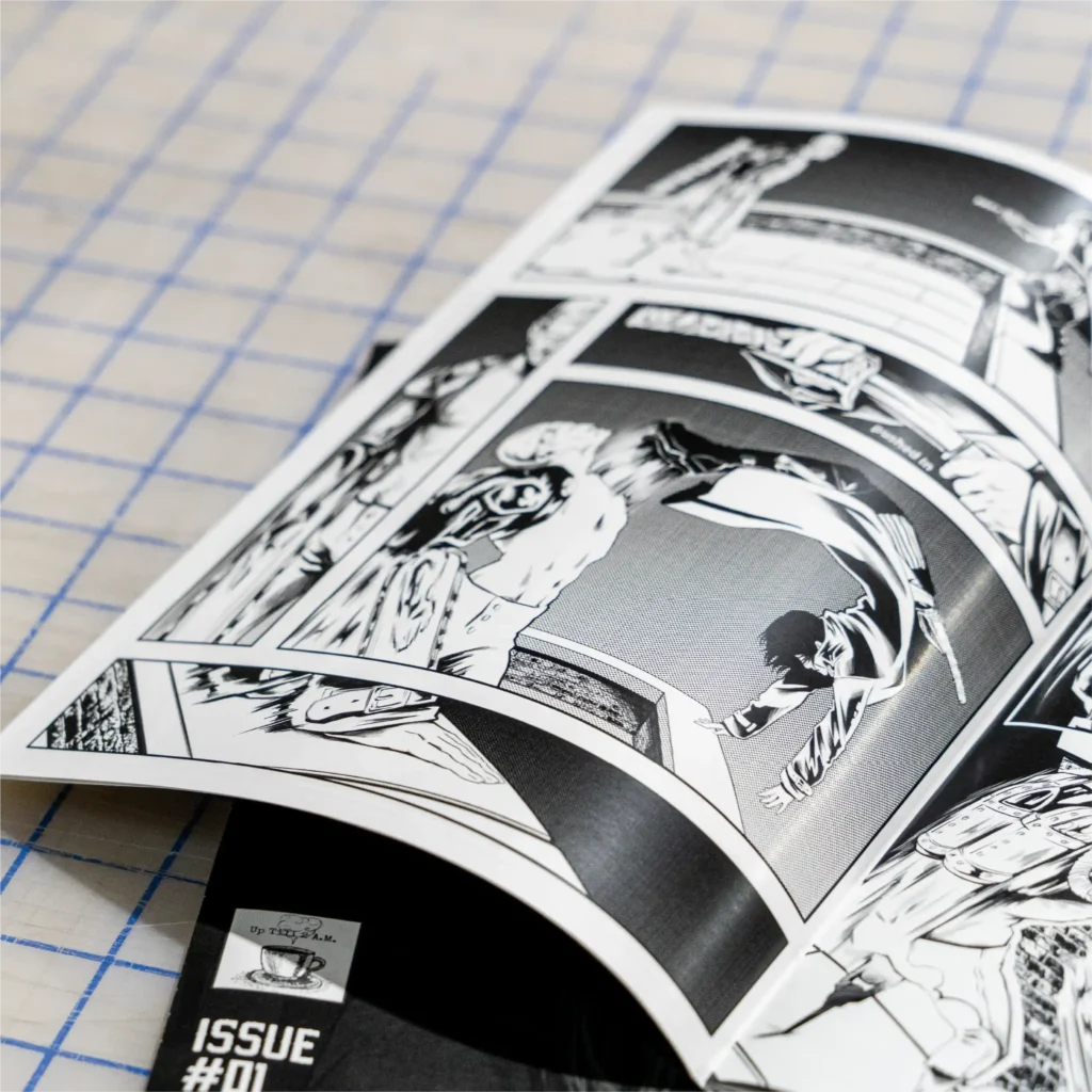 Black & white comic book.