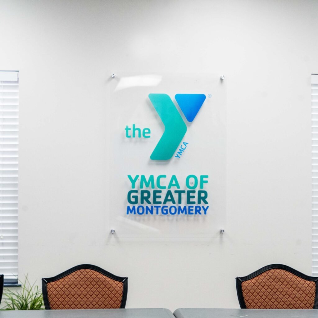 An indoor acrylic sign.