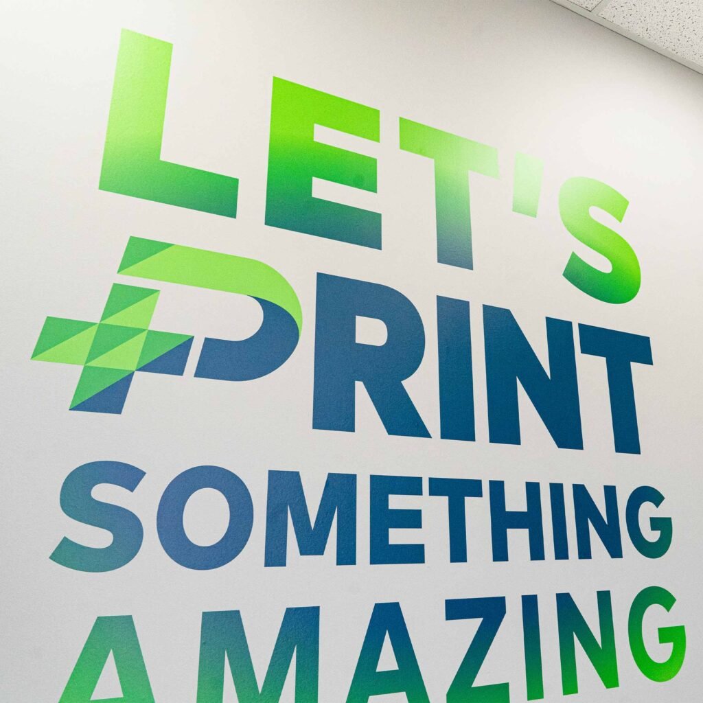 Indoor wall decals in an office.